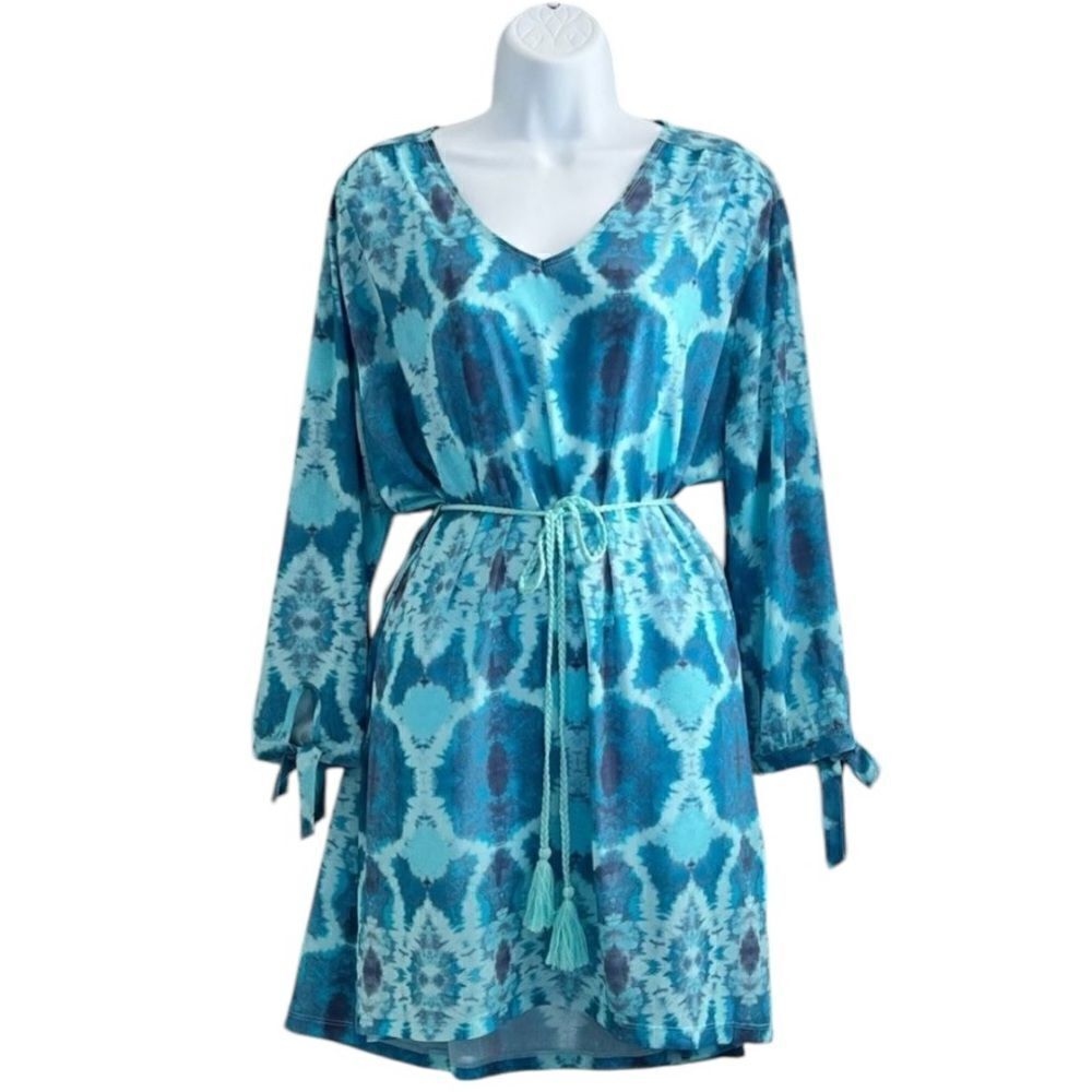 NWT ASPANA Boho Summer lightweight Tunic In Color Turquoise Long Sleeve Size S